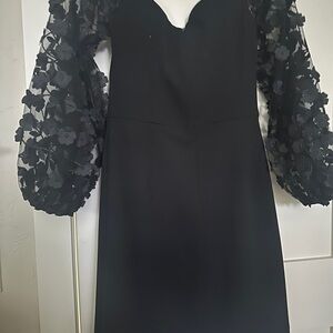 Elegant Black Dress with Floral Sleeves